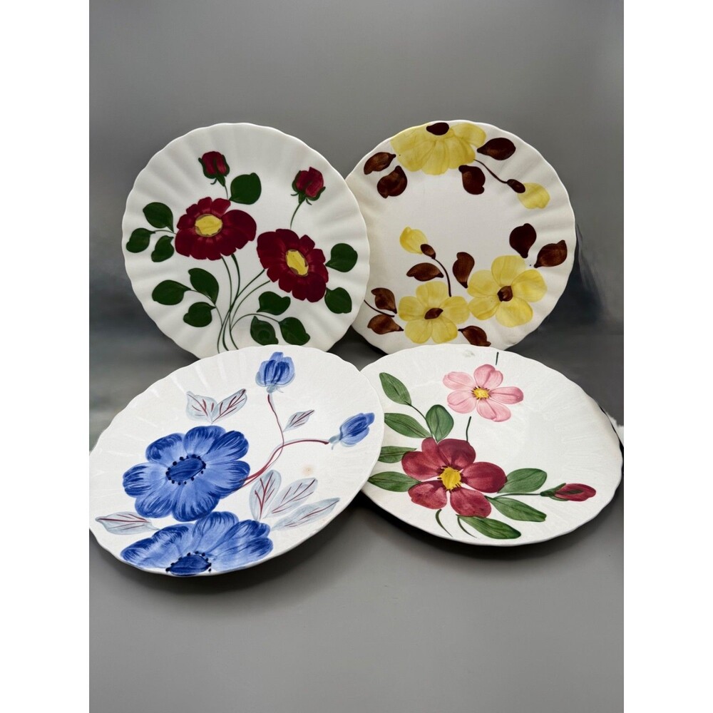 Blue Ridge Pottery Floral Fluted Dinner Plates Set of 4 Mixed Patterns 10-1/4"